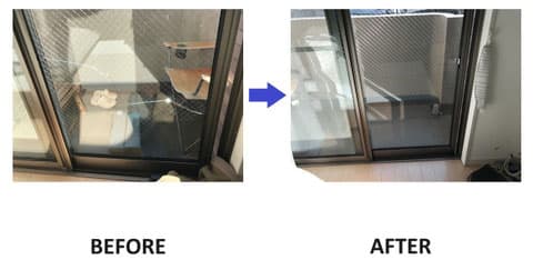 網入りペアガラス交換の施工事例（工事前・工事後）