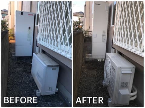 エコキュート交換の施工事例（工事前・工事後）