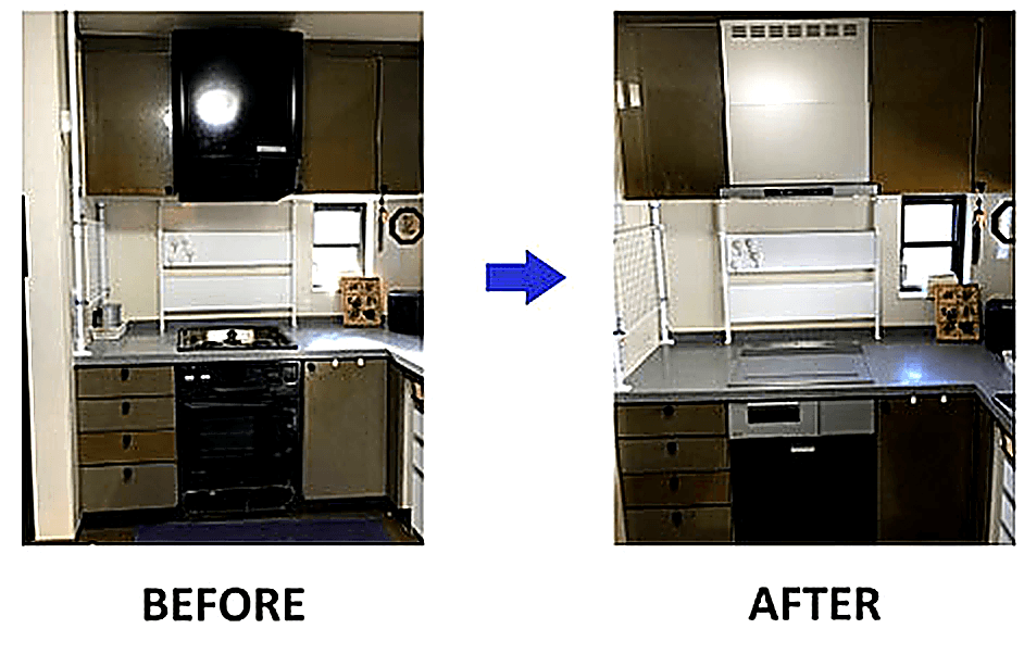 ガスコンベクションセット・レンジフード交換の施工事例（工事前・工事後）