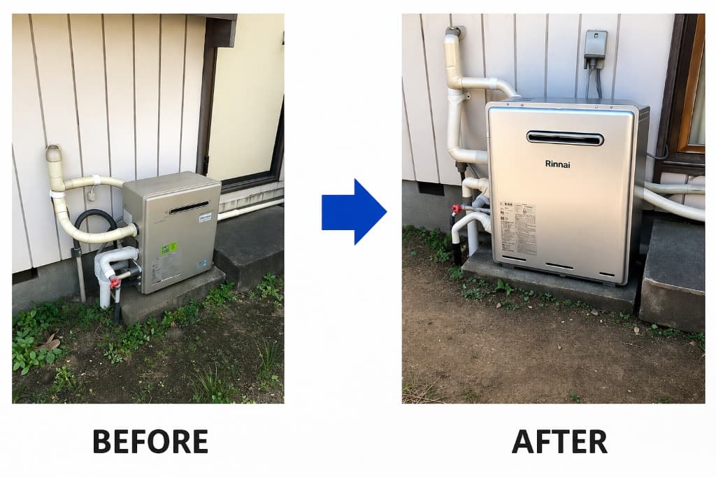 給湯器交換の施工事例（工事前・工事後）